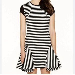 ALICE MCCALL Black & White Striped Drop Waist Flounce Mini Dress Size 4